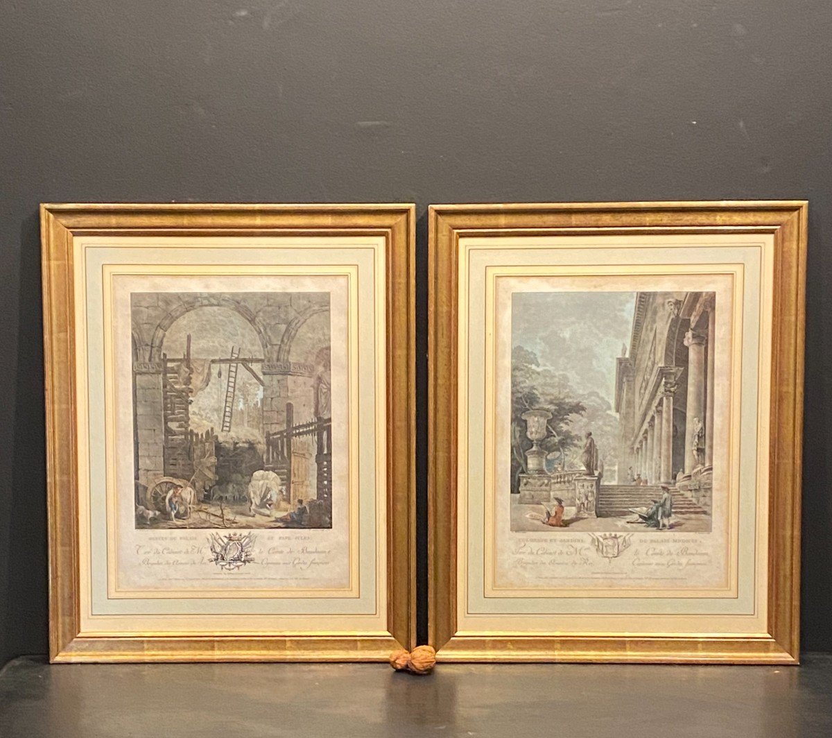 Pair Of Engravings, Architectural Caprices, Hubert Robert-photo-3