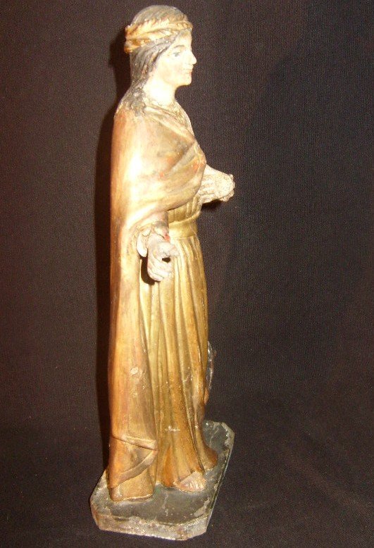 Saint Catherine, Small Gilded Wooden Statue-photo-2