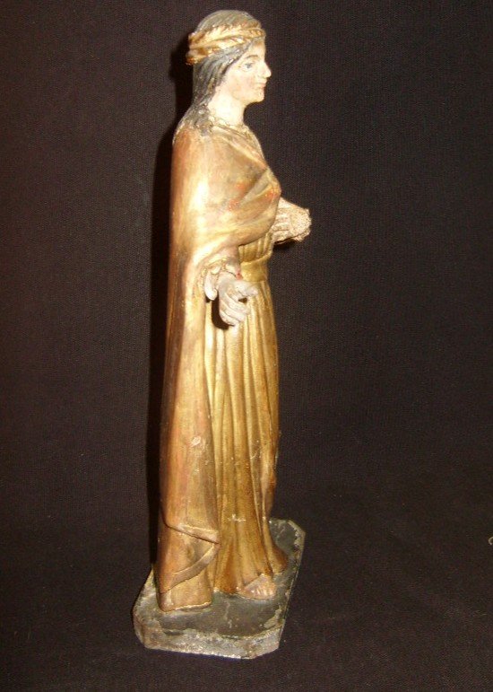 Saint Catherine, Small Gilded Wooden Statue-photo-3