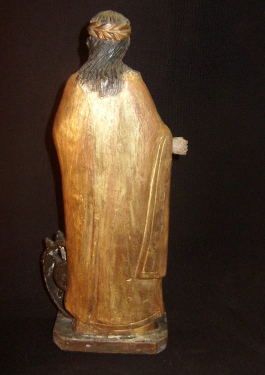 Saint Catherine, Small Gilded Wooden Statue-photo-4