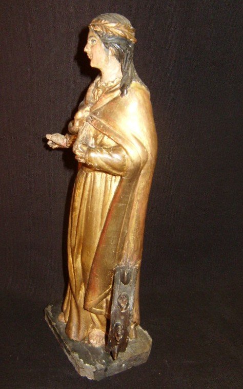 Saint Catherine, Small Gilded Wooden Statue-photo-1