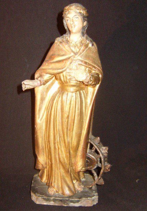 Saint Catherine, Small Gilded Wooden Statue