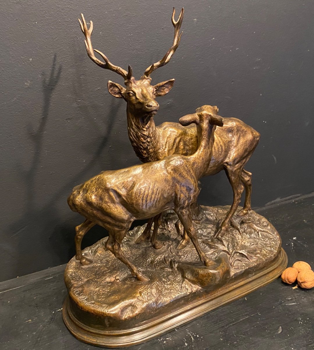 Le Cerf Et La Biche, Bronze D’alfred Dubucand-photo-2