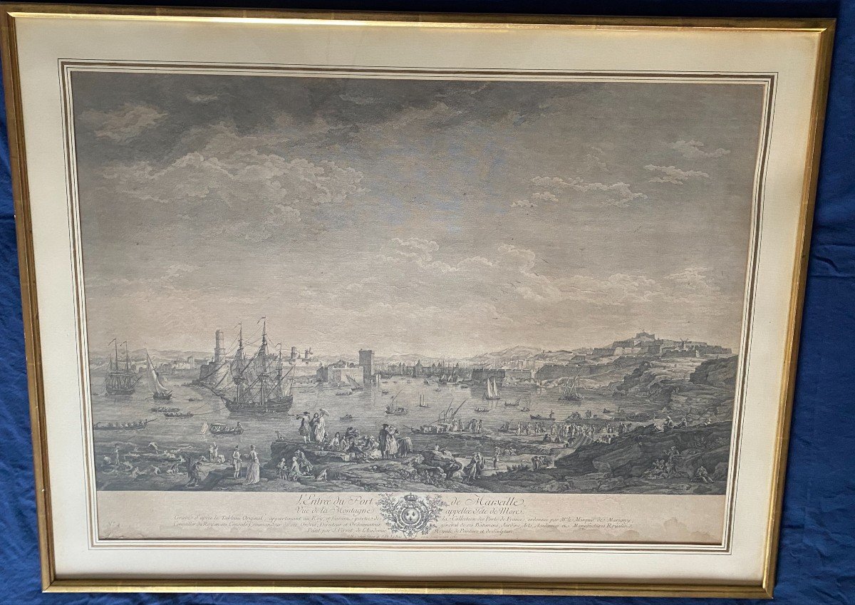 Gravure XVIII°, l'Entrée Dans Le Port De Marseille