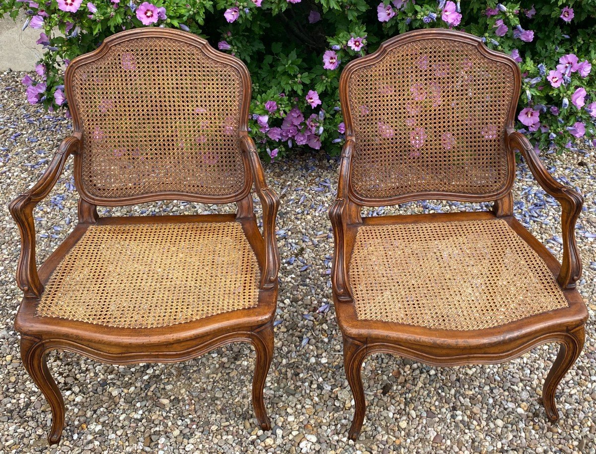 Paire De Fauteuils Cannées De Style Louis XV-photo-2