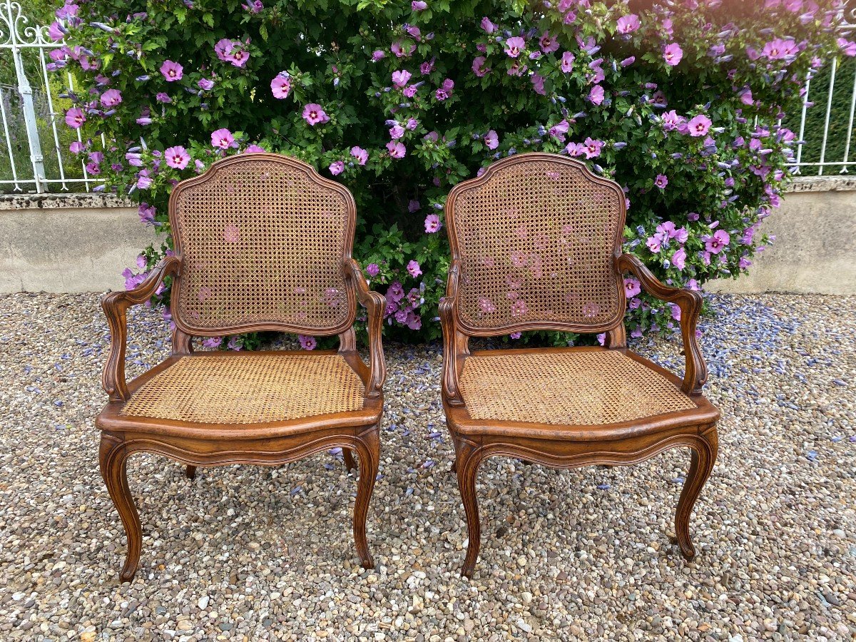 Paire De Fauteuils Cannées De Style Louis XV-photo-3