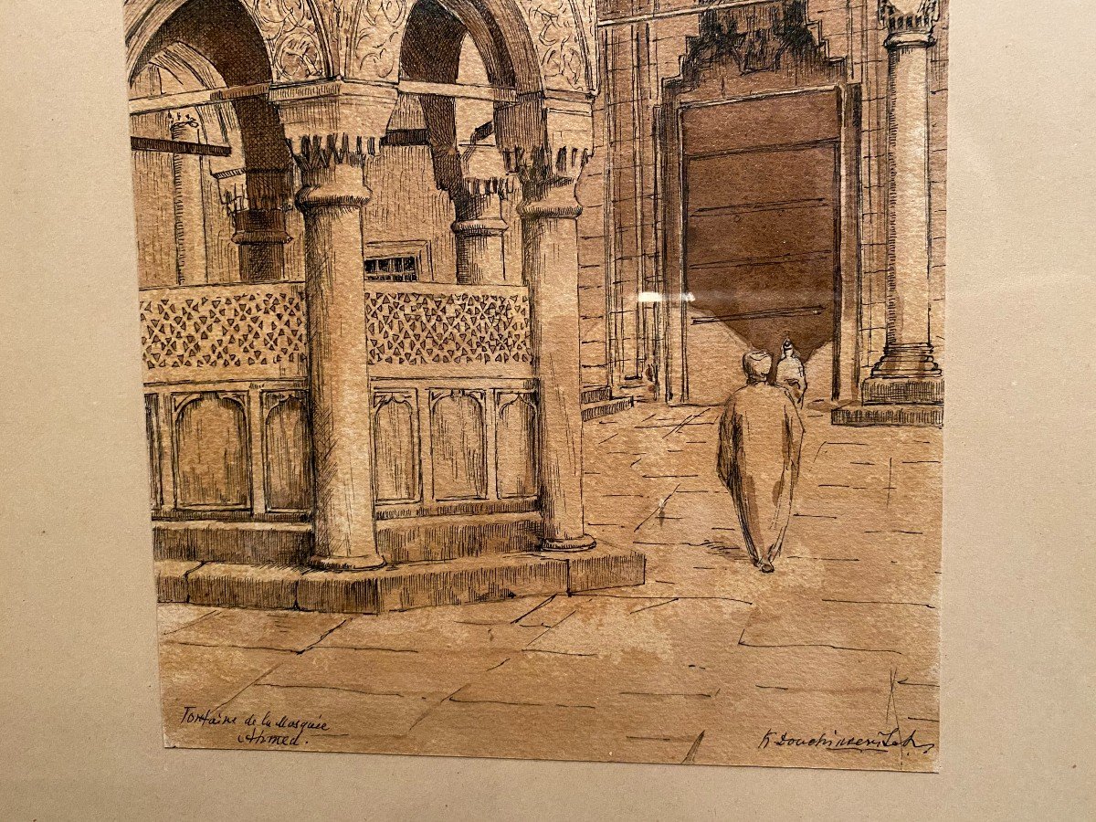 Drawing Signed B Douchimonst, Fountain At The Mosque-photo-2