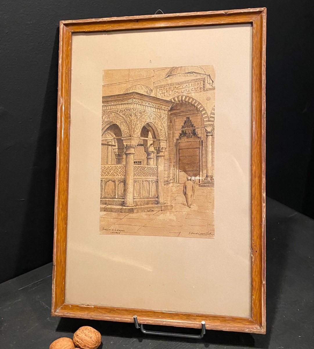 Drawing Signed B Douchimonst, Fountain At The Mosque-photo-1