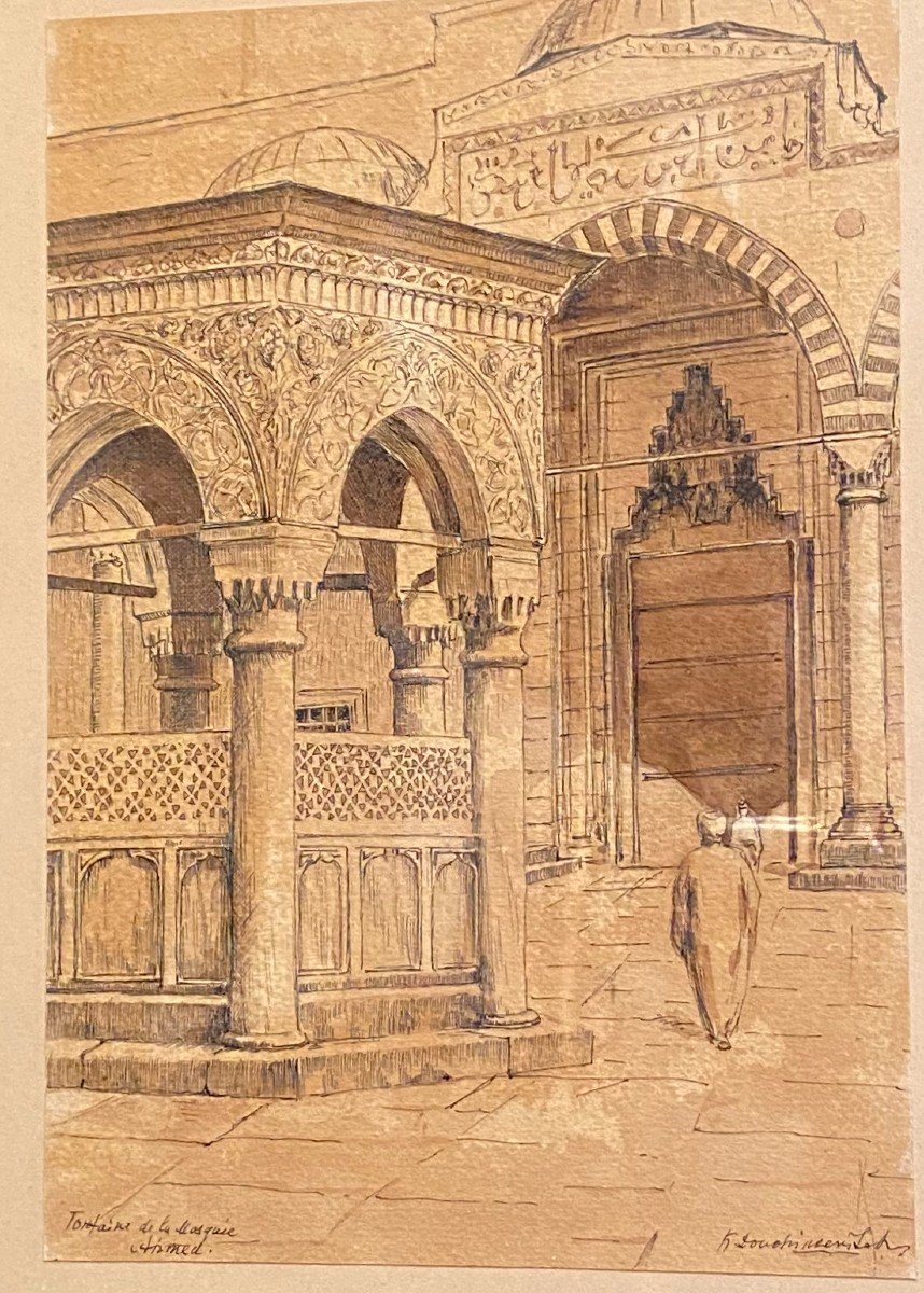 Drawing Signed B Douchimonst, Fountain At The Mosque