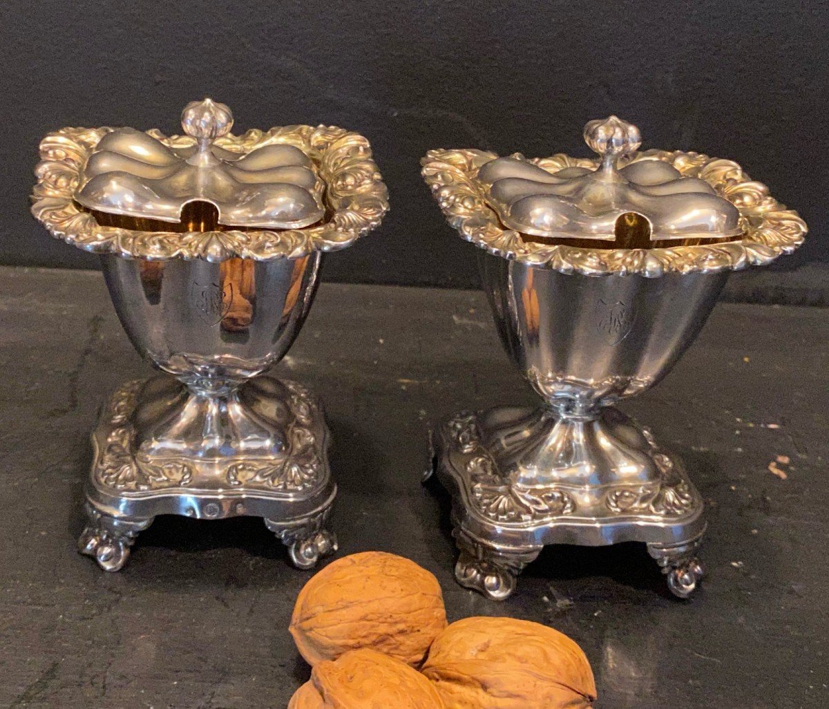 Pair Of 19th Century Solid Silver Mustard Pots