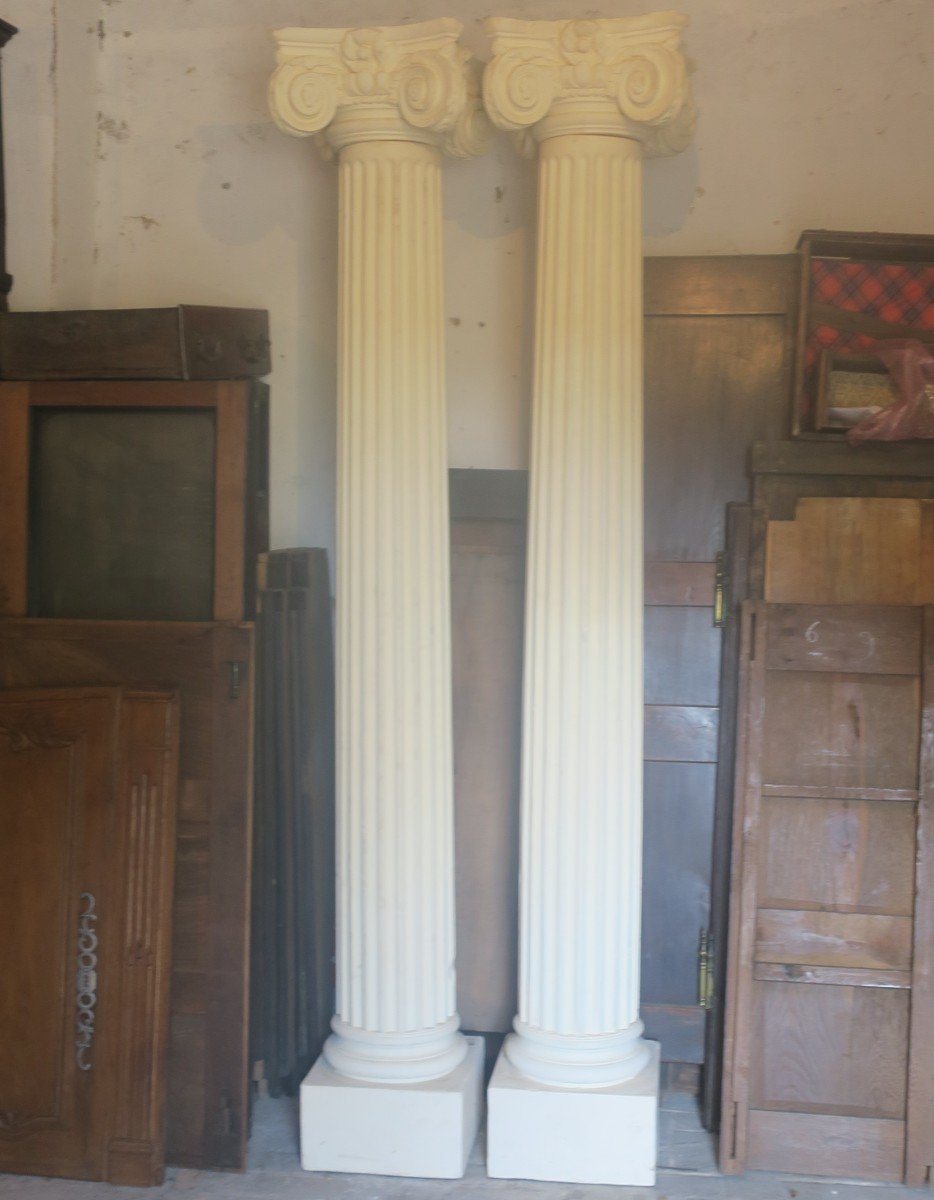 Large Pair Of Plaster Columns 238 Cm High