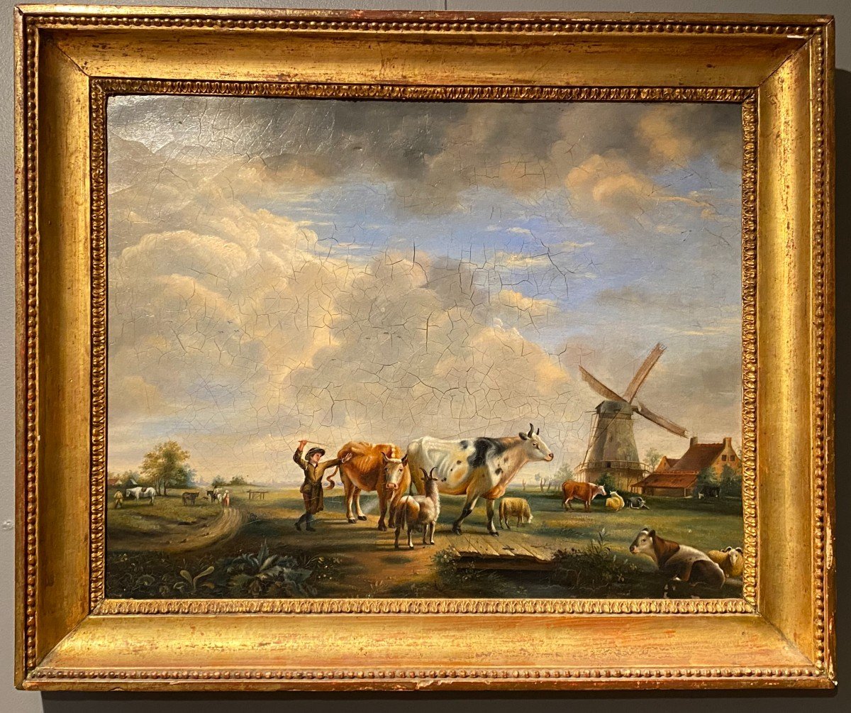 Tableau, Peinture d'Un Paysage Hollandais Du XVIII°