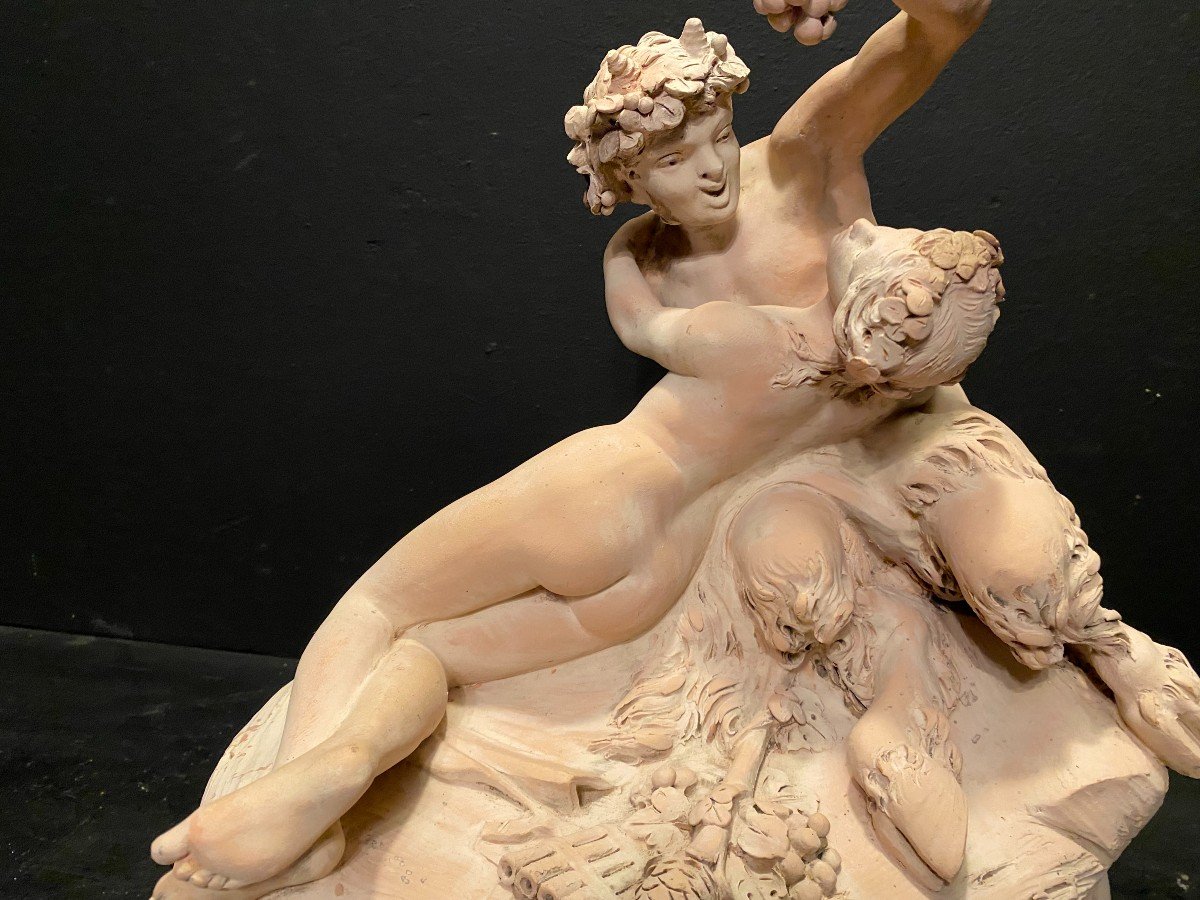 Satyre Et Bacchante, Terre Cuite Signée Clodin-photo-3