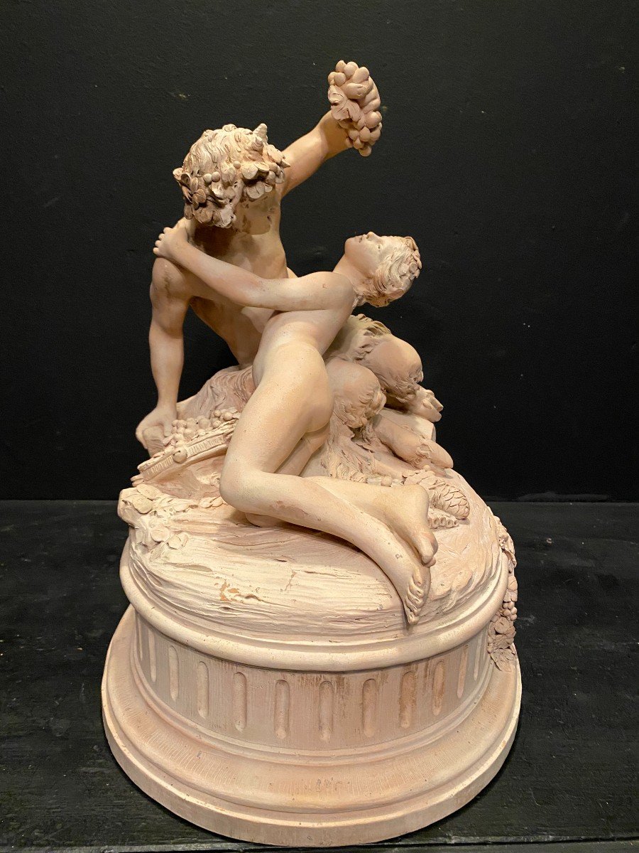 Satyre Et Bacchante, Terre Cuite Signée Clodin-photo-1