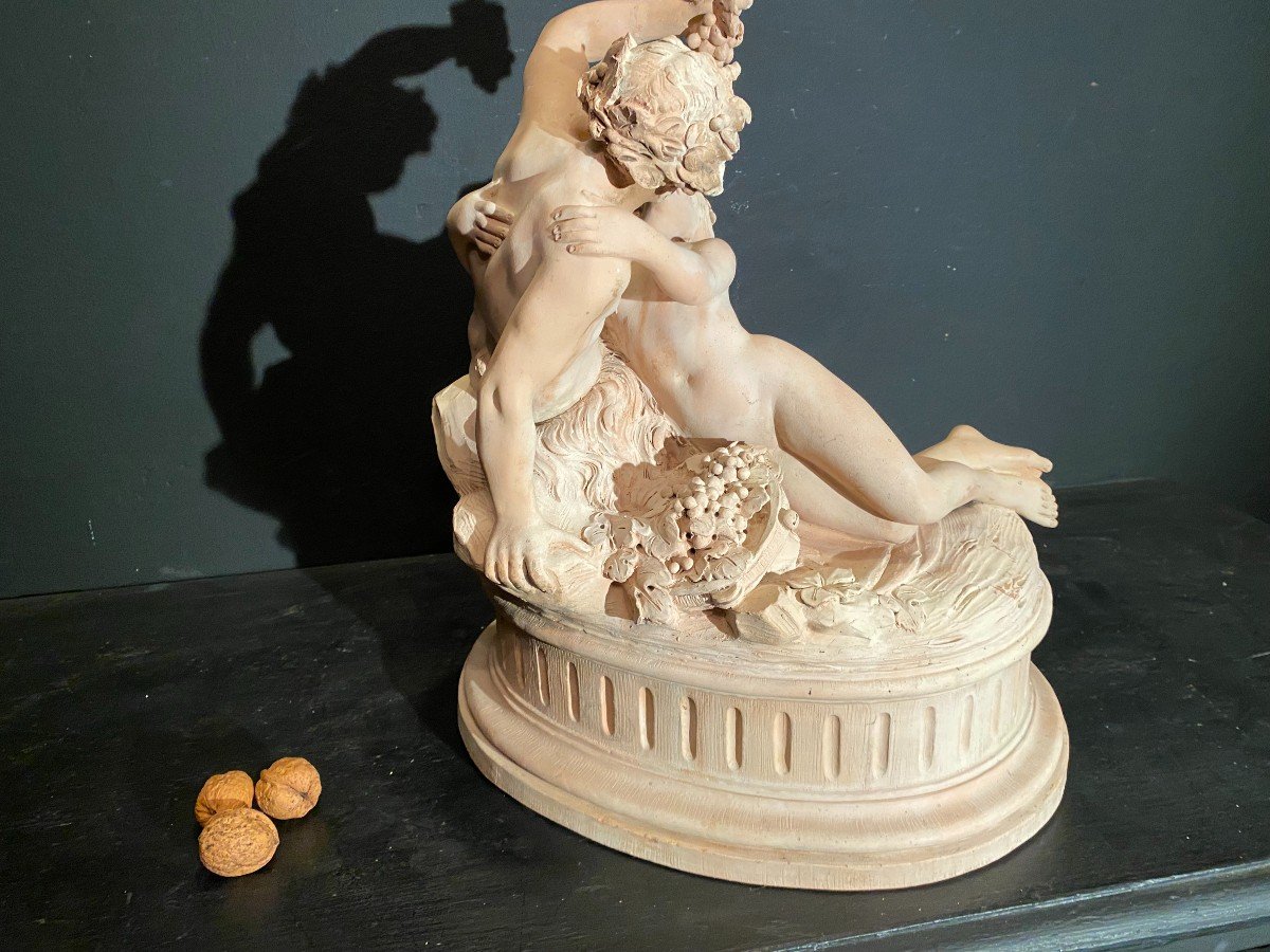 Satyre Et Bacchante, Terre Cuite Signée Clodin-photo-3