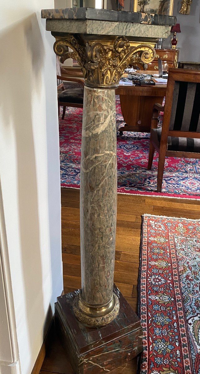 Marble And Gilded Bronze Column-photo-2