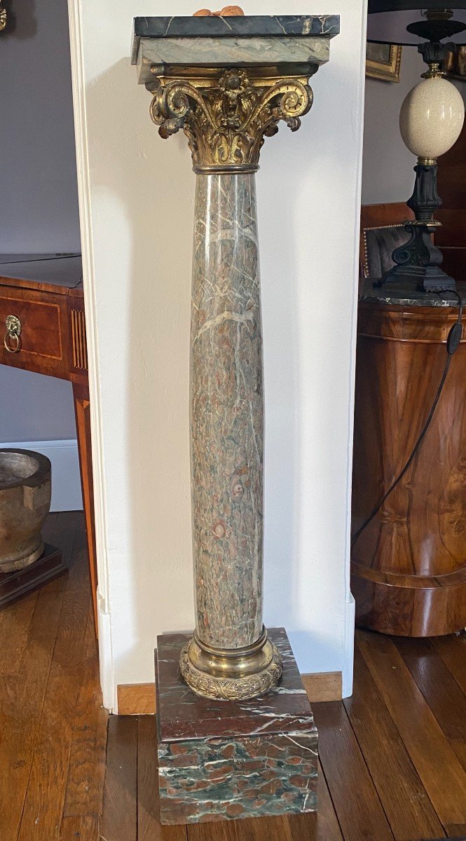 Marble And Gilded Bronze Column