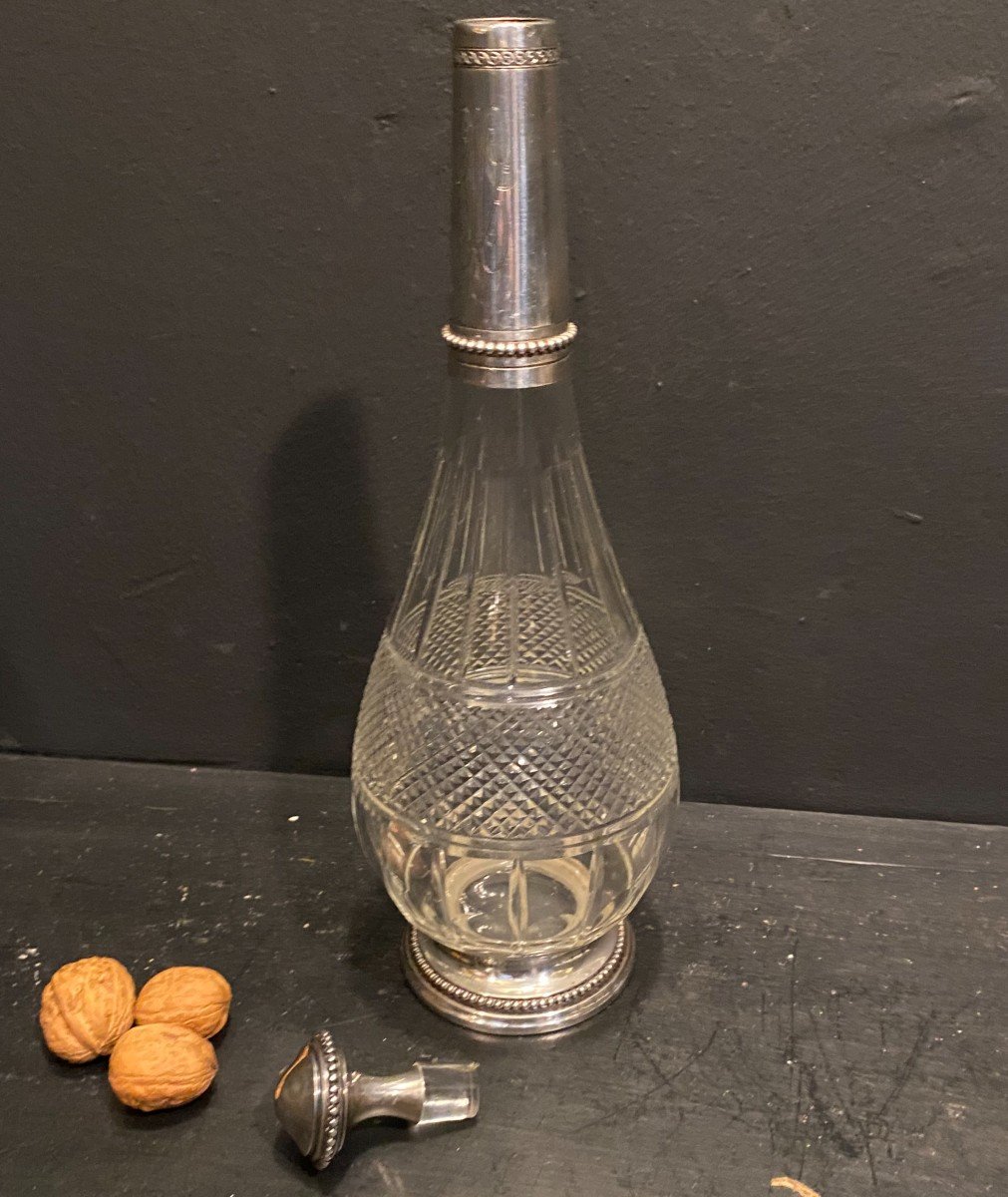 Carafe En Cristal Col, Socle et Bouchon En Argent Massif-photo-2