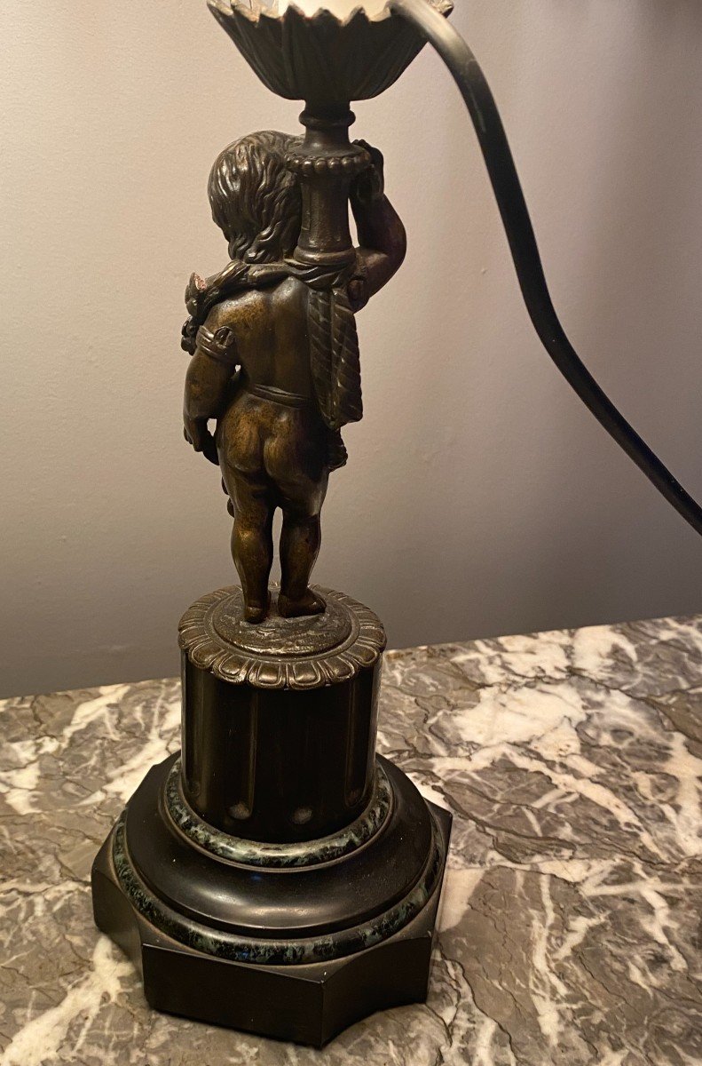 Pair Of Lamps: Bronze Putti On Marble Base-photo-4