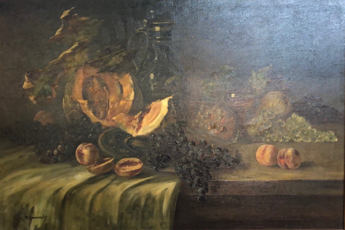 Tableau, Très Grande Peinture d'Une Nature Morte Signée Reinhert-photo-2