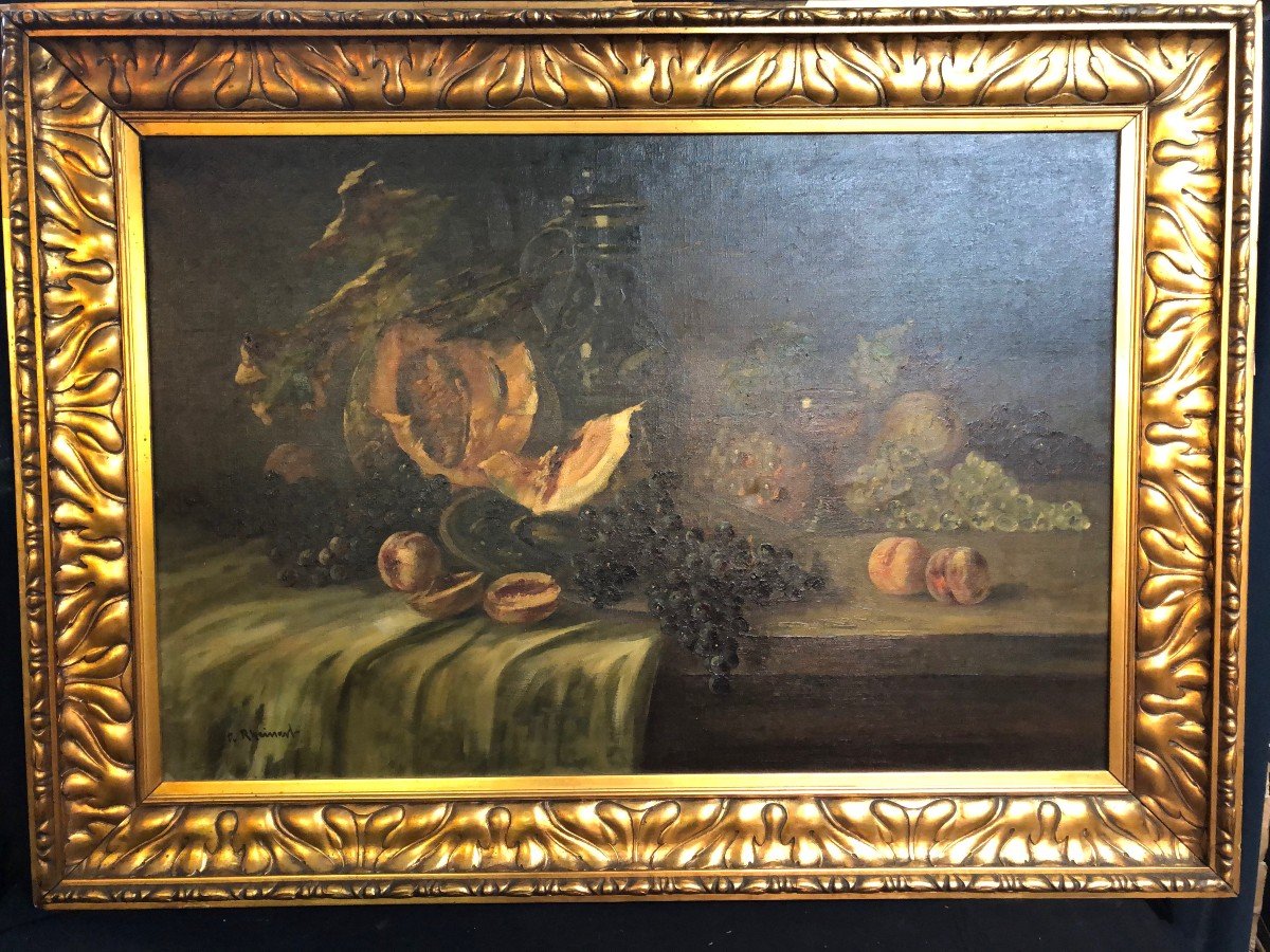 Painting, Very Large Painting Of A Still Life Signed Reinhert