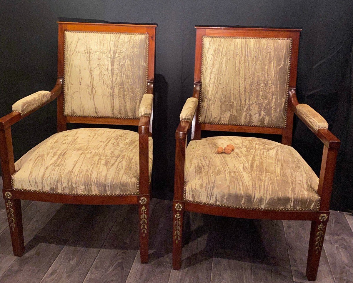 Pair Of Empire Armchairs, Bronze Ornamentation-photo-2