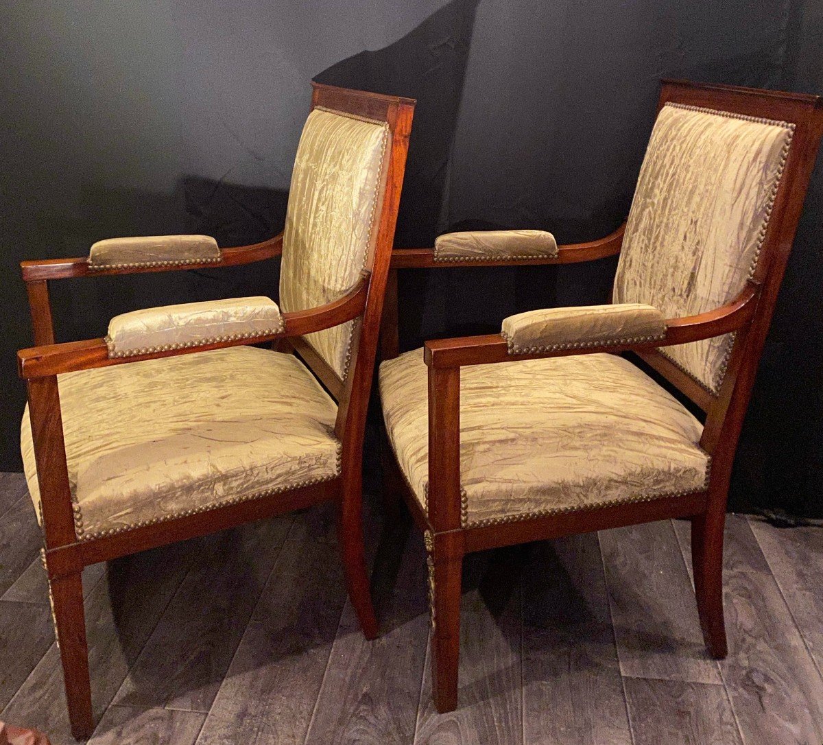 Pair Of Empire Armchairs, Bronze Ornamentation-photo-4