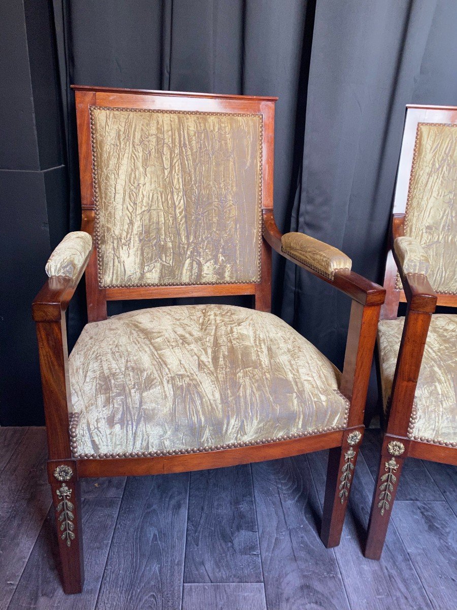 Pair Of Empire Armchairs, Bronze Ornamentation-photo-5