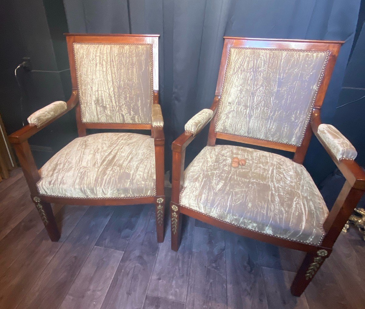 Pair Of Empire Armchairs, Bronze Ornamentation-photo-6