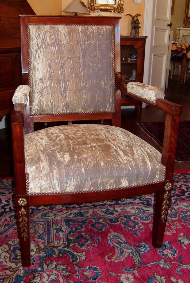 Pair Of Empire Armchairs, Bronze Ornamentation-photo-8