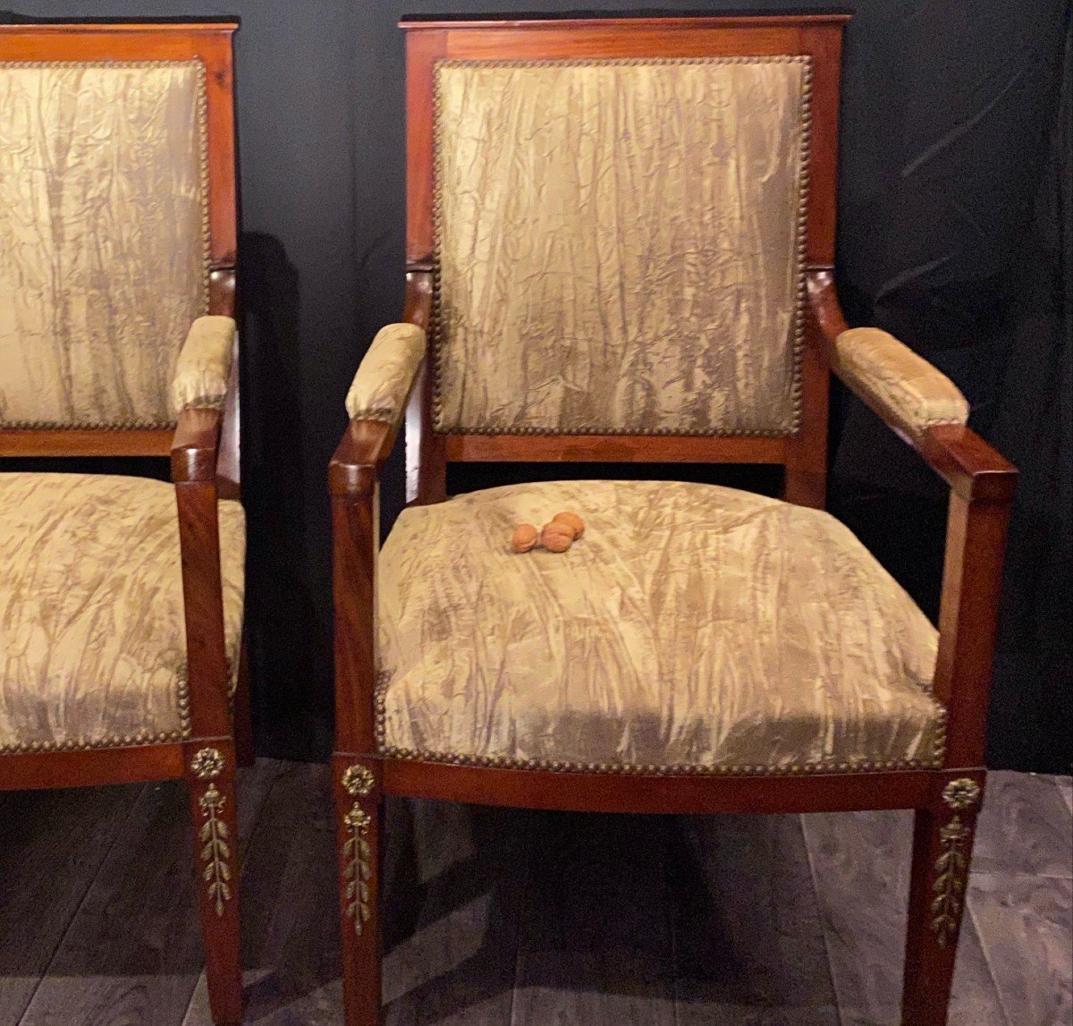 Pair Of Empire Armchairs, Bronze Ornamentation