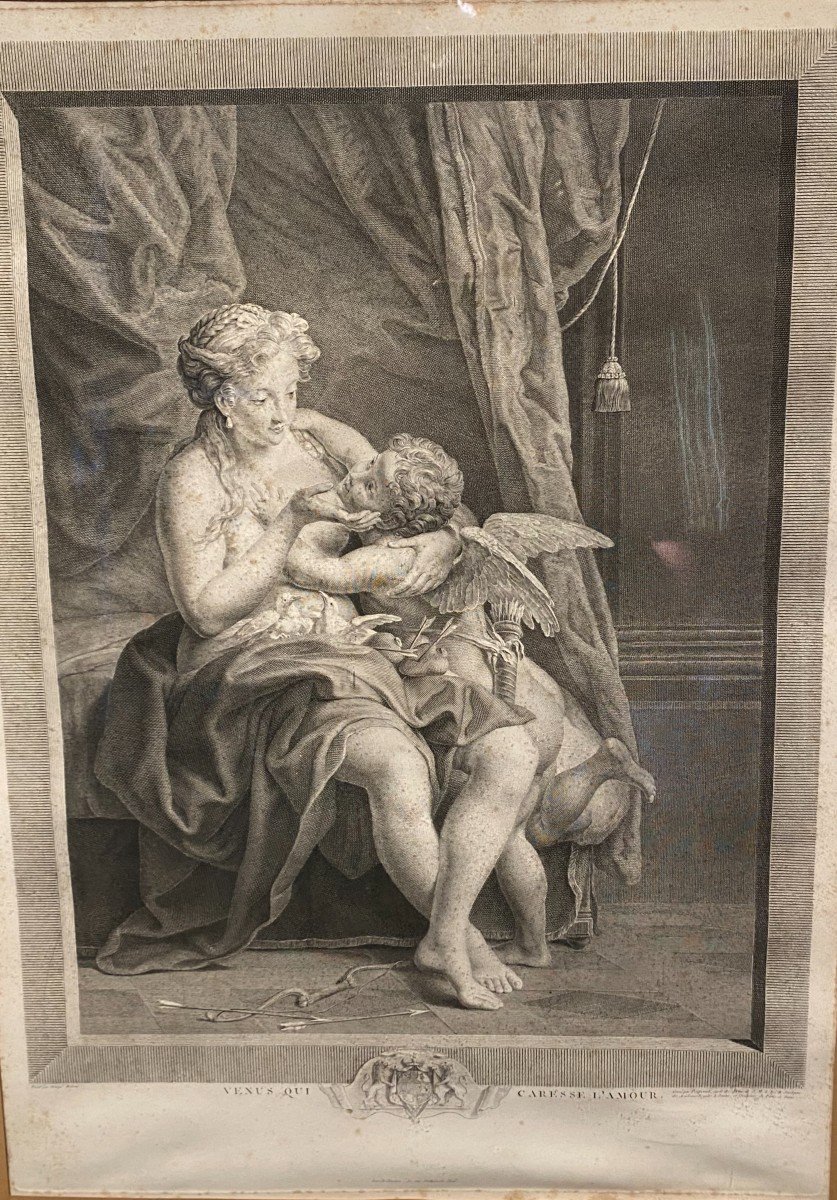 18th Century Engraving, Venus Caressing Love-photo-4