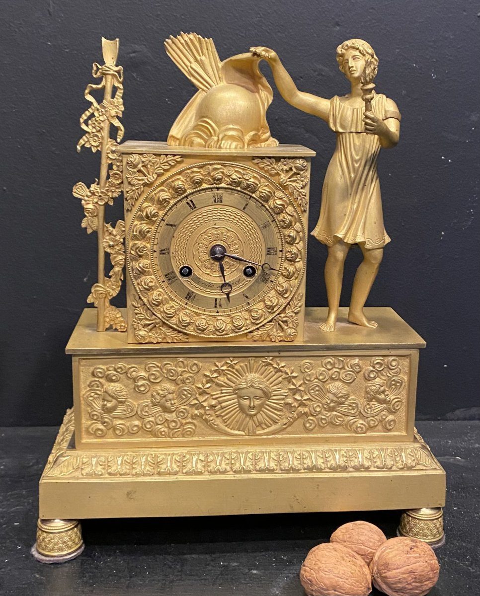 Empire Clock In Gilt Bronze, Deville In Nancy-photo-2