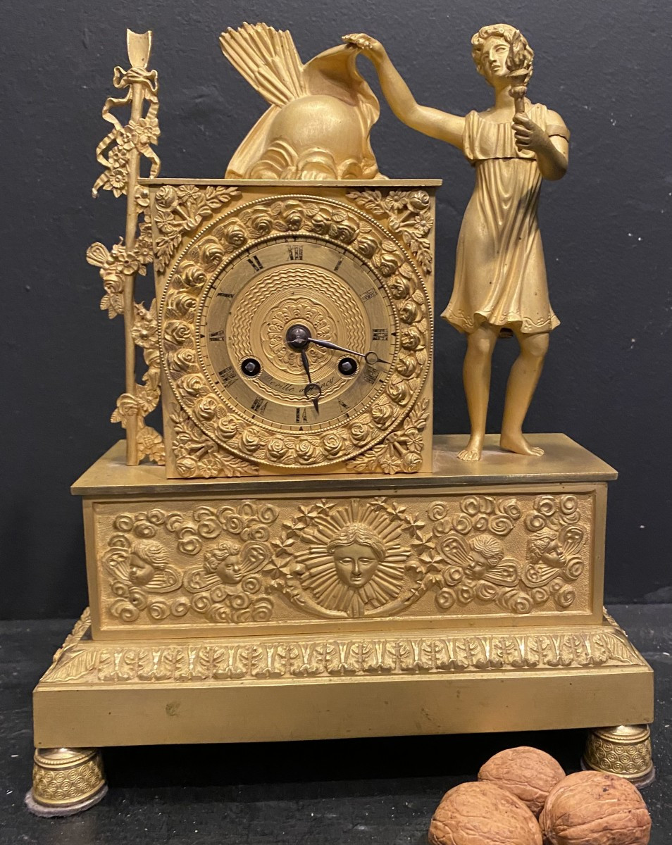 Empire Clock In Gilt Bronze, Deville In Nancy