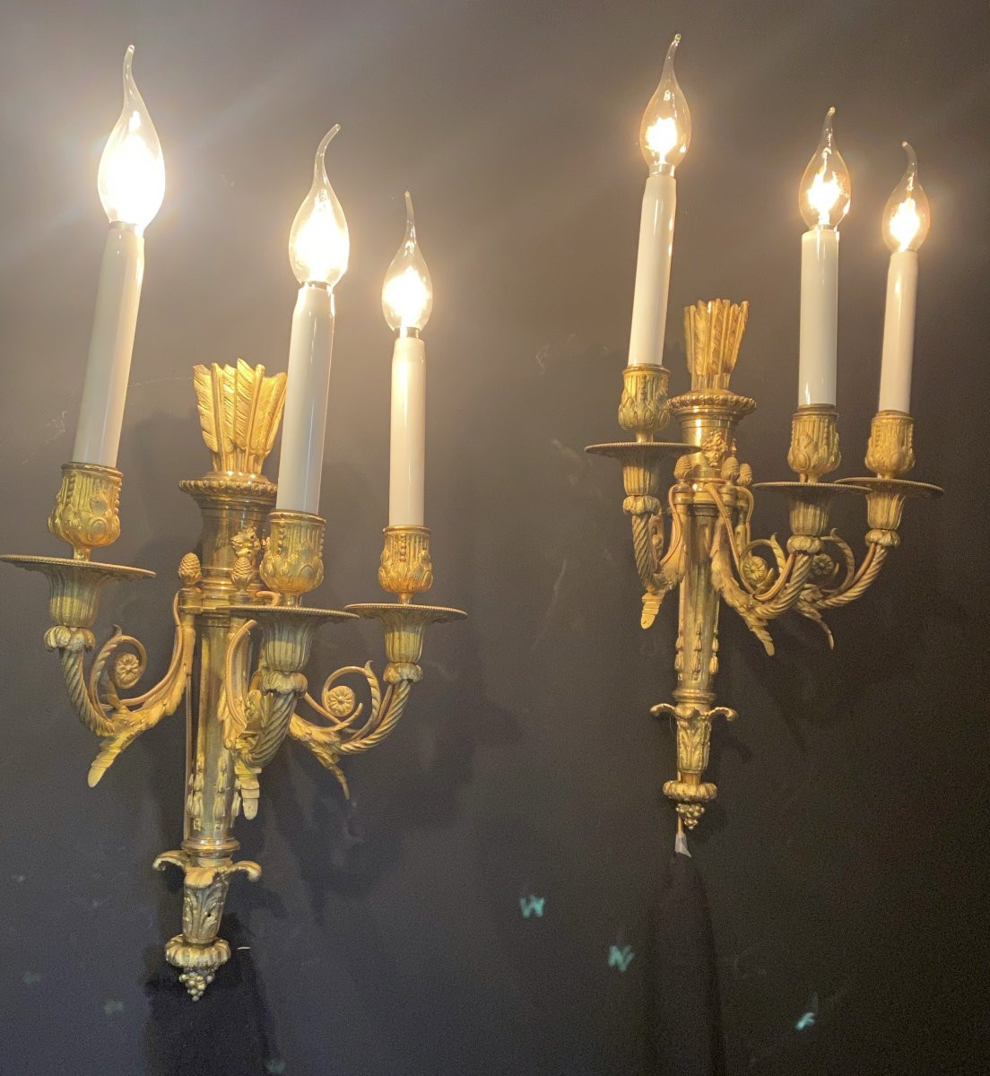 Paire d'Appliques En Bronze Doré-photo-2