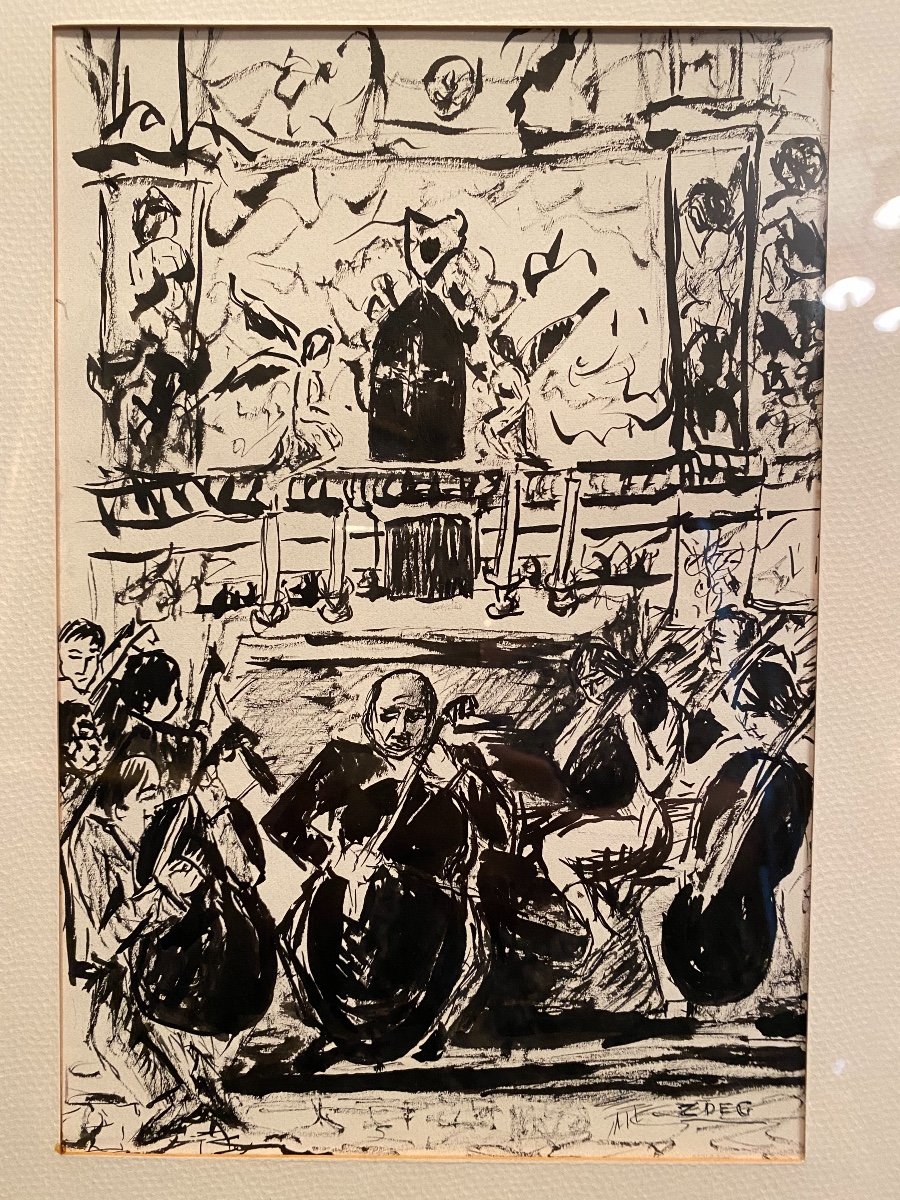 Drawing The Orchestra In Front Of An Altar, Signed Zdeg-photo-3