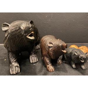 Three Wooden Grizzlies