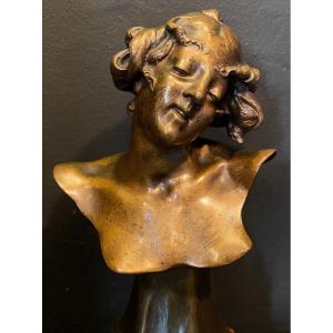 Bust Of A Woman In Art Nouveau Bronze