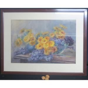 Painting, Bouquet Of Flowers Signed Marguerite Chalibert