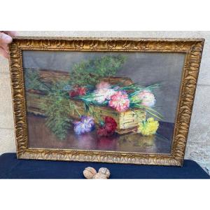 Painting, Watercolor, Carnation Basket