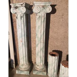 Pair Of Very Tall Faux Marble Columns