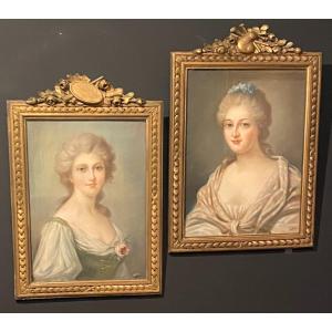 Deux Pastels, Portraits De Femme