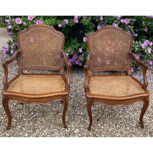 Pair Of Louis XV Style Caned Armchairs