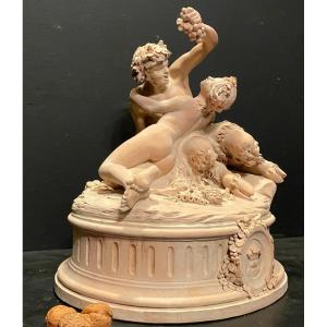 Satyre Et Bacchante, Terre Cuite Signée Clodin