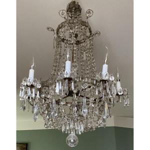 Lustre Corbeille En Bronze Et Cristal