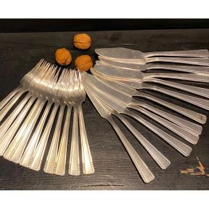 12 Silver Metal Fish Cutlery