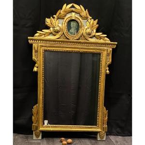 Miroir En Bois Doré XVIII° Avec La Gravure d'Adelaide d'Orleans