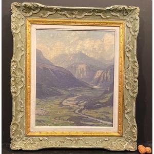 Painting, Mont Blanc Painting Signed Urbain