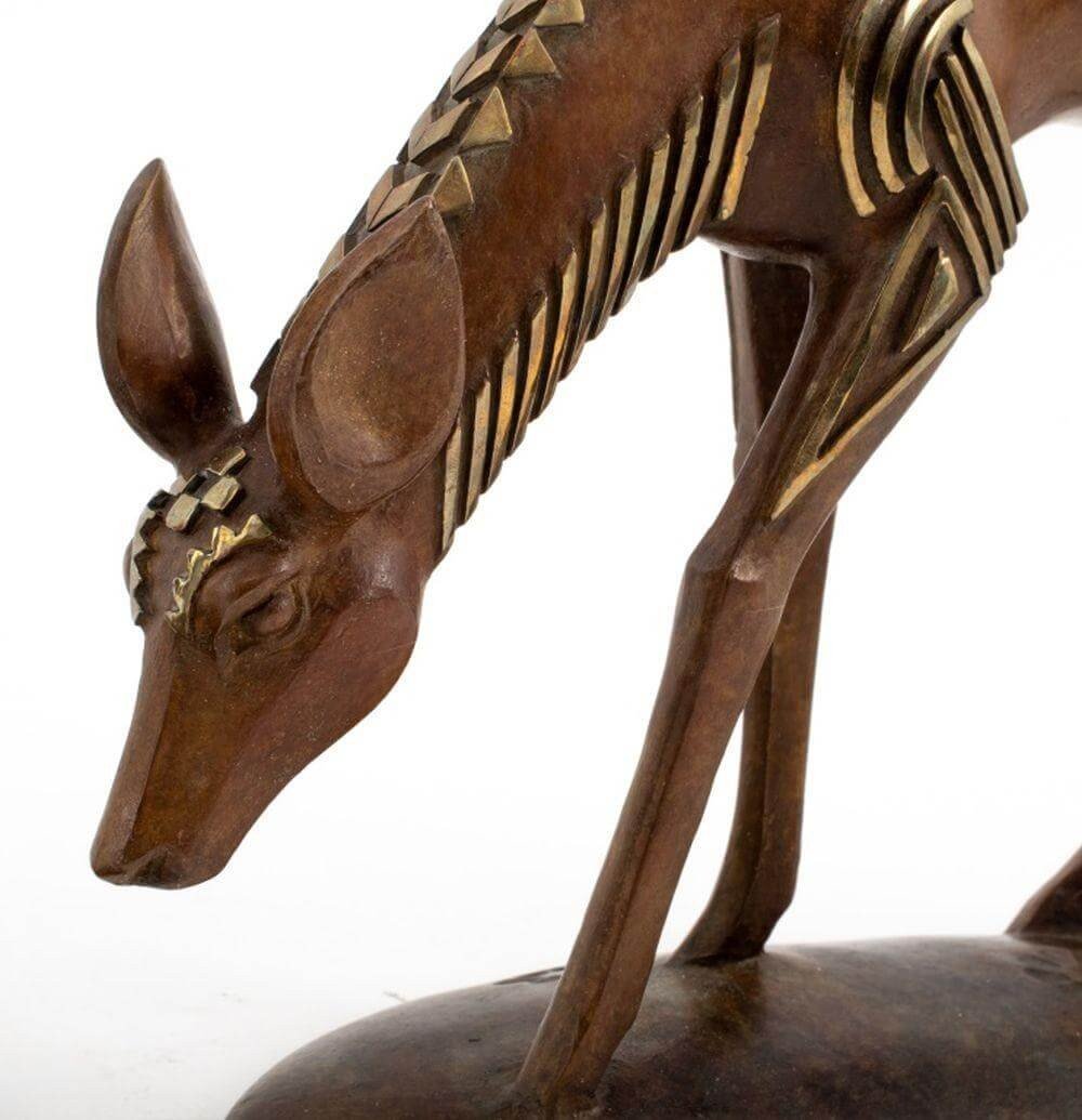 Sculpture Art Deco Le Cerf Et La Biche - Wang Jida-photo-3