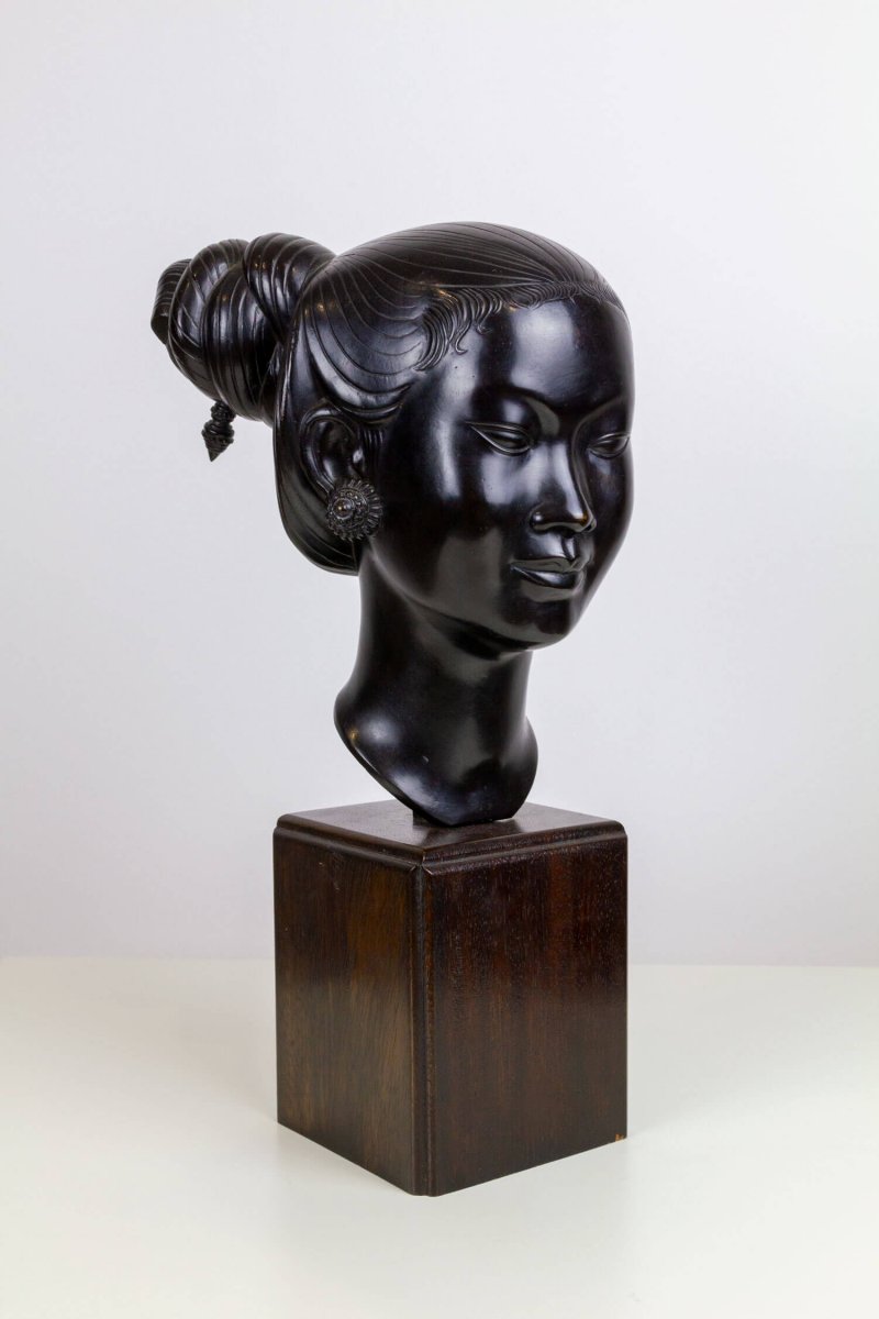 Bronze Head - Young Asian Woman - Indochina Early Twentieth-photo-2